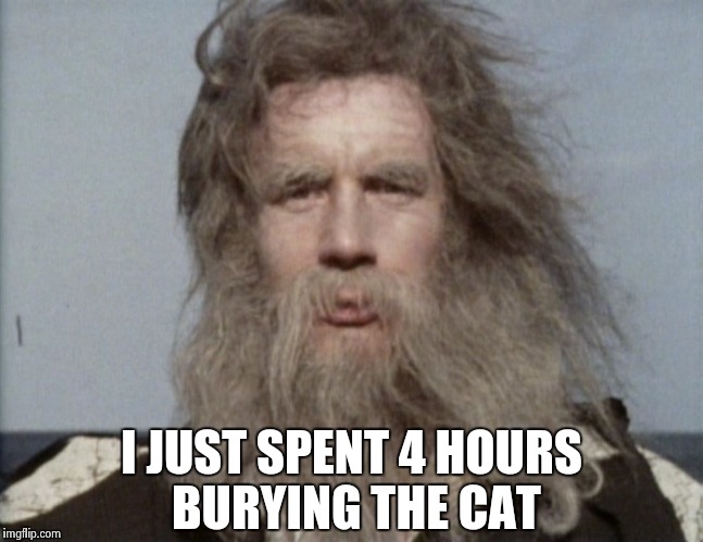 I JUST SPENT 4 HOURS BURYING THE CAT | image tagged in monty python | made w/ Imgflip meme maker