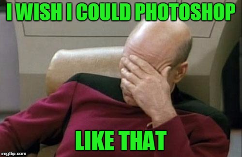 Captain Picard Facepalm Meme | I WISH I COULD PHOTOSHOP LIKE THAT | image tagged in memes,captain picard facepalm | made w/ Imgflip meme maker