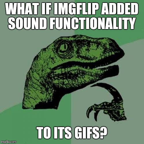 Philosoraptor | WHAT IF IMGFLIP ADDED SOUND FUNCTIONALITY; TO ITS GIFS? | image tagged in memes,philosoraptor | made w/ Imgflip meme maker