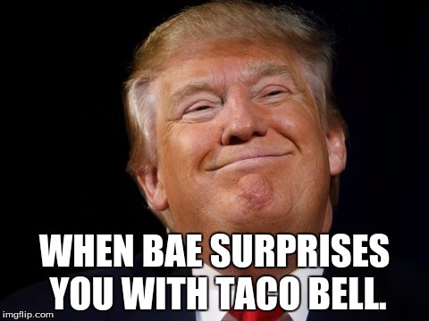 yall can stay | WHEN BAE SURPRISES YOU WITH TACO BELL. | image tagged in donald,donald trump,taco bell,mexicans,lol,funny | made w/ Imgflip meme maker