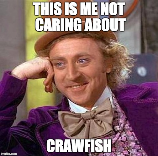 Creepy Condescending Wonka Meme | THIS IS ME NOT CARING ABOUT; CRAWFISH | image tagged in memes,creepy condescending wonka | made w/ Imgflip meme maker