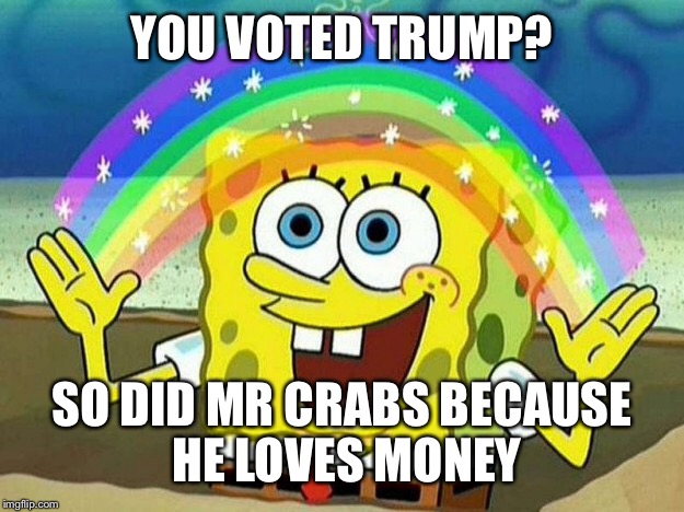 YOU VOTED TRUMP? SO DID MR CRABS BECAUSE HE LOVES MONEY | made w/ Imgflip meme maker