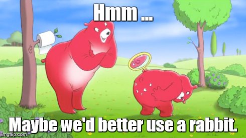 Charmin bears - I don't know what the makers of this commercial were thinking. | Hmm ... Maybe we'd better use a rabbit. | image tagged in memes,bears,toilet paper,toilet humor,rabbits | made w/ Imgflip meme maker