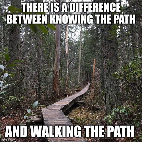 THERE IS A DIFFERENCE BETWEEN KNOWING THE PATH; AND WALKING THE PATH | image tagged in nature,path,zen master | made w/ Imgflip meme maker