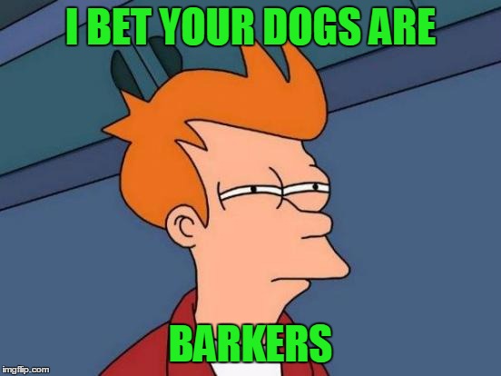 Futurama Fry Meme | I BET YOUR DOGS ARE BARKERS | image tagged in memes,futurama fry | made w/ Imgflip meme maker