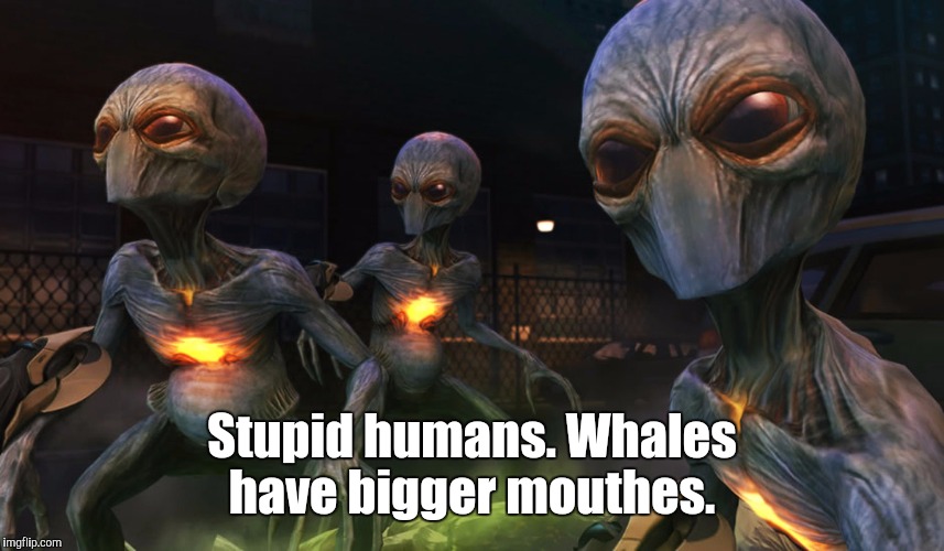 Aliens | Stupid humans. Whales have bigger mouthes. | image tagged in aliens | made w/ Imgflip meme maker