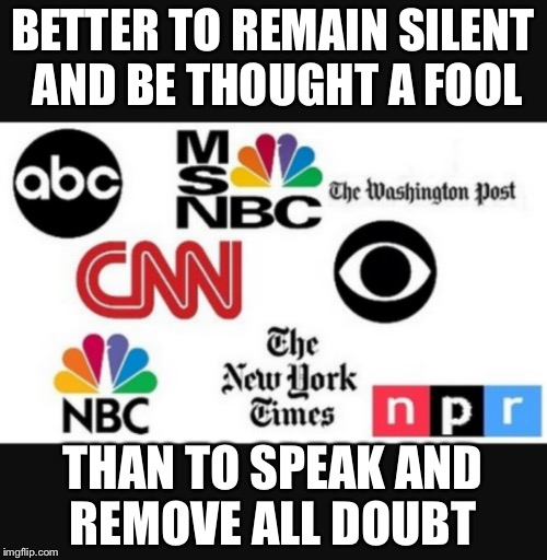 Media lies | BETTER TO REMAIN SILENT AND BE THOUGHT A FOOL; THAN TO SPEAK AND REMOVE ALL DOUBT | image tagged in media lies | made w/ Imgflip meme maker