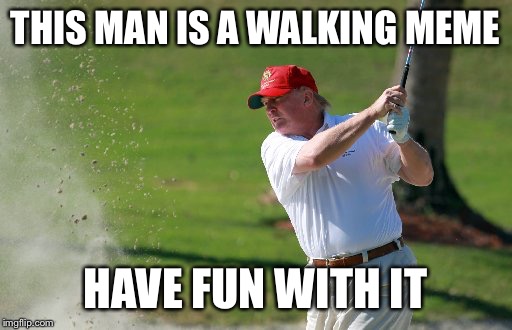 The Donald in a Sandtrap | THIS MAN IS A WALKING MEME; HAVE FUN WITH IT | image tagged in the donald in a sandtrap,memes,golf,donald trump,politics | made w/ Imgflip meme maker