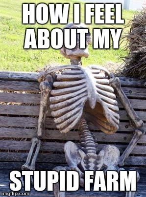 Luisa Jordan | HOW I FEEL ABOUT MY; STUPID FARM | image tagged in memes,waiting skeleton | made w/ Imgflip meme maker