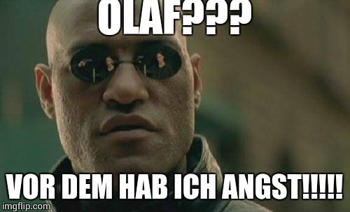 Matrix Morpheus Meme | OLAF??? VOR DEM HAB ICH ANGST!!!!! | image tagged in memes,matrix morpheus | made w/ Imgflip meme maker