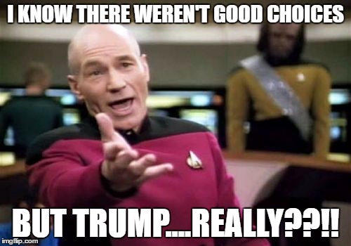 Picard Wtf | I KNOW THERE WEREN'T GOOD CHOICES; BUT TRUMP....REALLY??!! | image tagged in memes,picard wtf | made w/ Imgflip meme maker