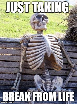 Waiting Skeleton Meme | JUST TAKING; BREAK FROM LIFE | image tagged in memes,waiting skeleton | made w/ Imgflip meme maker