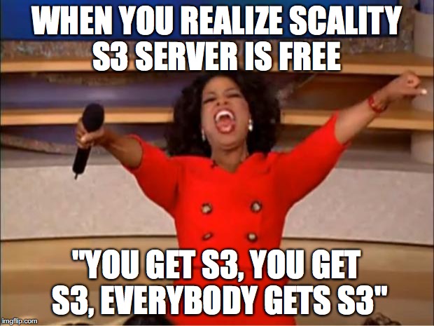 Oprah You Get A Meme |  WHEN YOU REALIZE SCALITY S3 SERVER IS FREE; "YOU GET S3, YOU GET S3, EVERYBODY GETS S3" | image tagged in memes,oprah you get a | made w/ Imgflip meme maker
