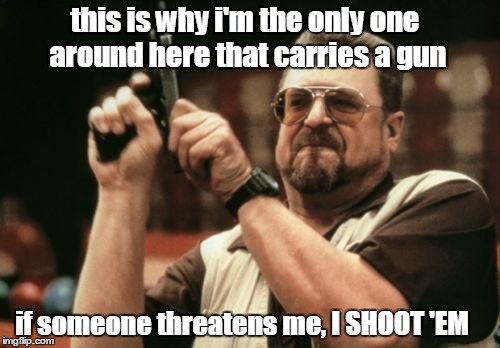 Am I The Only One Around Here | this is why i'm the only one around here that carries a gun; if someone threatens me, I SHOOT 'EM | image tagged in memes,am i the only one around here | made w/ Imgflip meme maker
