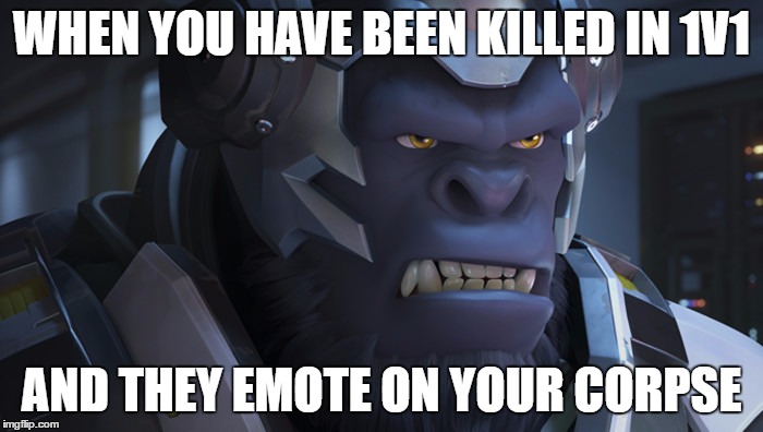 Winston Overwatch | WHEN YOU HAVE BEEN KILLED IN 1V1; AND THEY EMOTE ON YOUR CORPSE | image tagged in winston overwatch | made w/ Imgflip meme maker