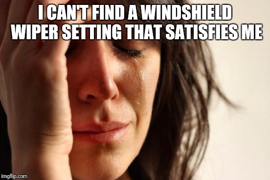 First World Problems Meme | I CAN'T FIND A WINDSHIELD WIPER SETTING THAT SATISFIES ME | image tagged in memes,first world problems | made w/ Imgflip meme maker