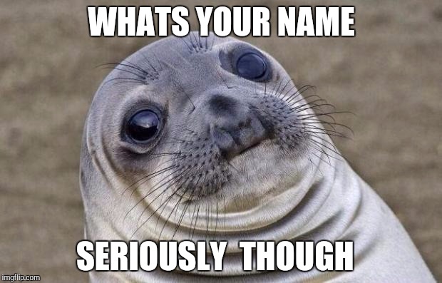 Awkward Moment Sealion Meme | WHATS YOUR NAME; SERIOUSLY  THOUGH | image tagged in memes,awkward moment sealion | made w/ Imgflip meme maker