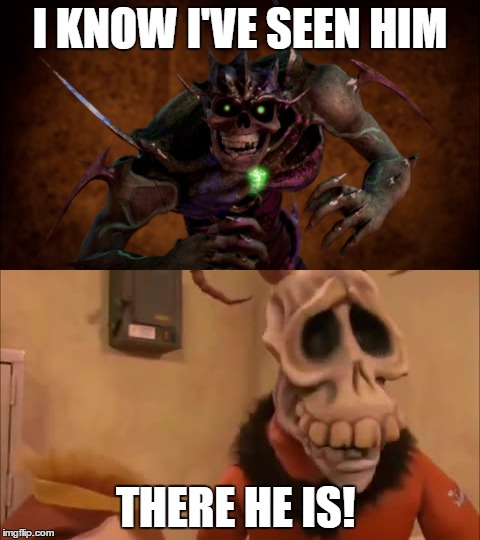 Undead Shredder and Wedgelor  | I KNOW I'VE SEEN HIM; THERE HE IS! | image tagged in tmnt,shredder,mr meaty,wedgelor | made w/ Imgflip meme maker