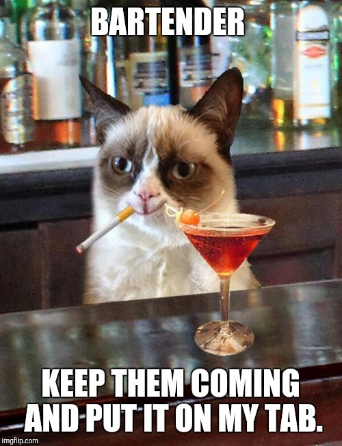 BARTENDER; KEEP THEM COMING AND PUT IT ON MY TAB. | made w/ Imgflip meme maker