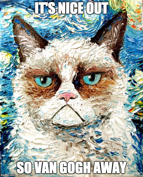 Grumpy Cat Van Gogh | IT'S NICE OUT; SO VAN GOGH AWAY | image tagged in grumpy cat van gogh | made w/ Imgflip meme maker