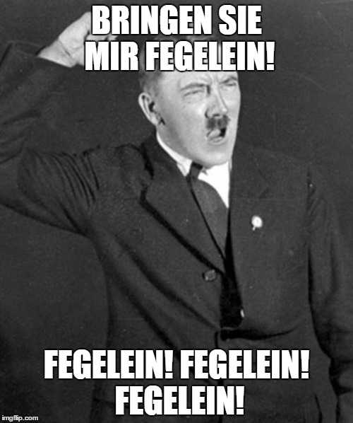 Angry Hitler | BRINGEN SIE MIR FEGELEIN! FEGELEIN! FEGELEIN! FEGELEIN! | image tagged in angry hitler | made w/ Imgflip meme maker