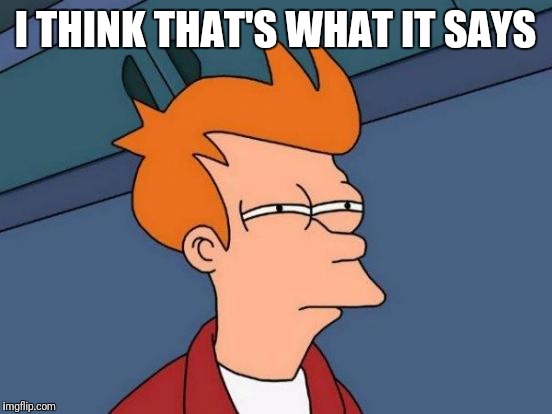 Futurama Fry Meme | I THINK THAT'S WHAT IT SAYS | image tagged in memes,futurama fry | made w/ Imgflip meme maker