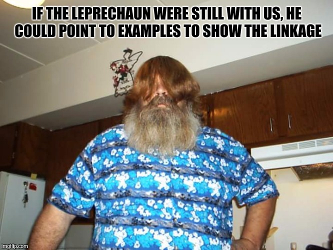 IF THE LEPRECHAUN WERE STILL WITH US, HE COULD POINT TO EXAMPLES TO SHOW THE LINKAGE | made w/ Imgflip meme maker