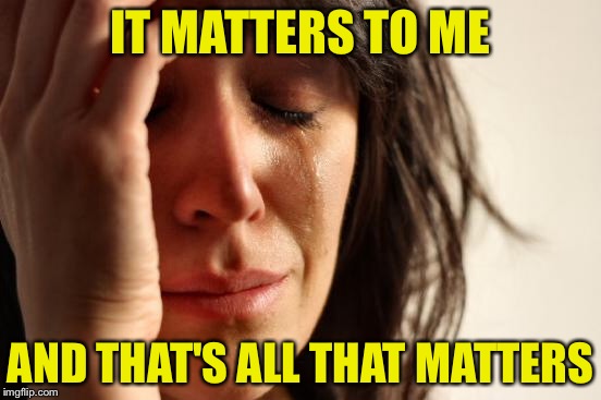 First World Problems Meme | IT MATTERS TO ME AND THAT'S ALL THAT MATTERS | image tagged in memes,first world problems | made w/ Imgflip meme maker
