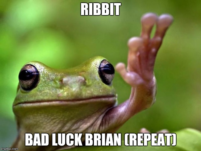 Angry Tree Frog | RIBBIT; BAD LUCK BRIAN (REPEAT) | image tagged in angry tree frog | made w/ Imgflip meme maker