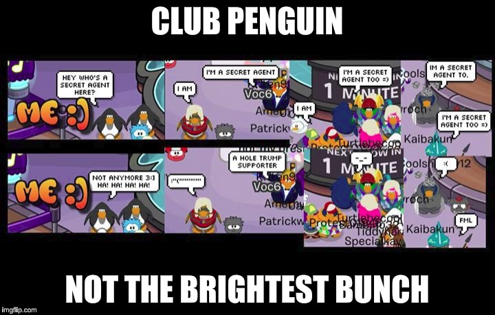 Club Penguin
 | CLUB PENGUIN; NOT THE BRIGHTEST BUNCH | image tagged in club penguin,disney,secretagents,morons | made w/ Imgflip meme maker