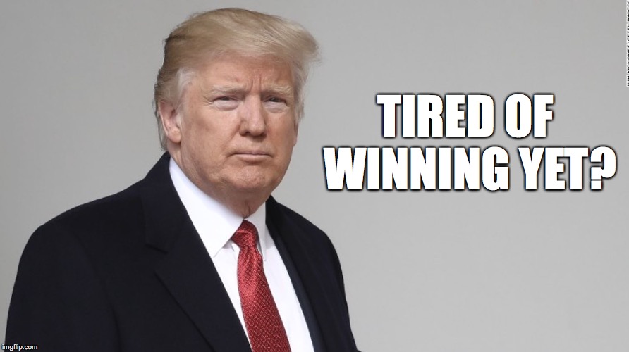 Trump | TIRED OF WINNING YET? | image tagged in trump | made w/ Imgflip meme maker