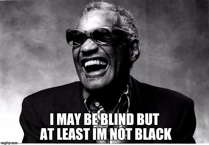 Blind man thing | I MAY BE BLIND BUT AT LEAST IM NOT BLACK | image tagged in blind man thing | made w/ Imgflip meme maker