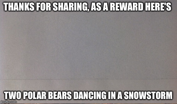 THANKS FOR SHARING, AS A REWARD HERE'S TWO POLAR BEARS DANCING IN A SNOWSTORM | made w/ Imgflip meme maker