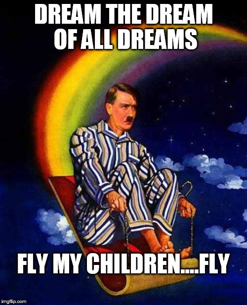 Random Hitler | DREAM THE DREAM OF ALL DREAMS; FLY MY CHILDREN....FLY | image tagged in random hitler | made w/ Imgflip meme maker