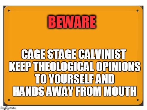 Beware the cage stage Calvinists | BEWARE; CAGE STAGE CALVINIST KEEP THEOLOGICAL OPINIONS TO YOURSELF AND HANDS AWAY FROM MOUTH | image tagged in blank sign,calvinism,christians christianity,cage stage | made w/ Imgflip meme maker