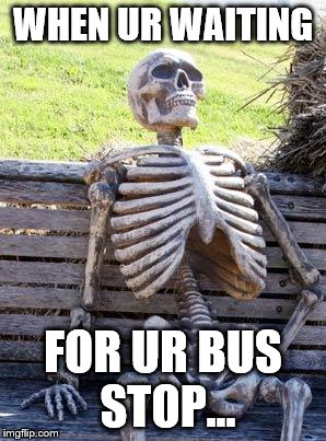 Waiting Skeleton | WHEN UR WAITING; FOR UR BUS STOP... | image tagged in memes,waiting skeleton | made w/ Imgflip meme maker