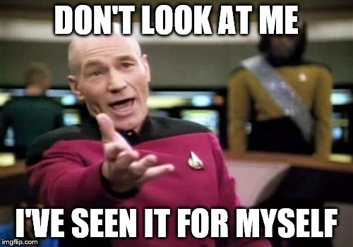 Picard Wtf Meme | DON'T LOOK AT ME I'VE SEEN IT FOR MYSELF | image tagged in memes,picard wtf | made w/ Imgflip meme maker