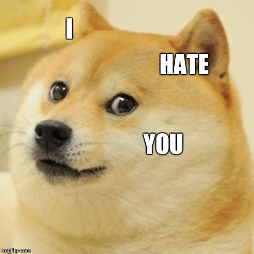 Doge Meme | I HATE YOU | image tagged in memes,doge | made w/ Imgflip meme maker