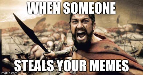 Sparta Leonidas Meme | WHEN SOMEONE; STEALS YOUR MEMES | image tagged in memes,sparta leonidas | made w/ Imgflip meme maker