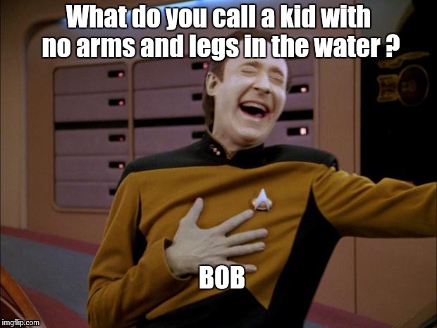 Data likes it | What do you call a kid with no arms and legs in the water ? BOB | image tagged in data likes it | made w/ Imgflip meme maker