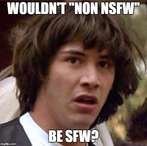 Conspiracy Keanu Meme | WOULDN'T "NON NSFW" BE SFW? | image tagged in memes,conspiracy keanu | made w/ Imgflip meme maker