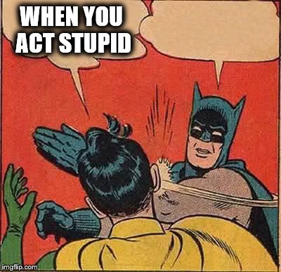 Batman Slapping Robin | WHEN YOU ACT STUPID | image tagged in memes,batman slapping robin | made w/ Imgflip meme maker