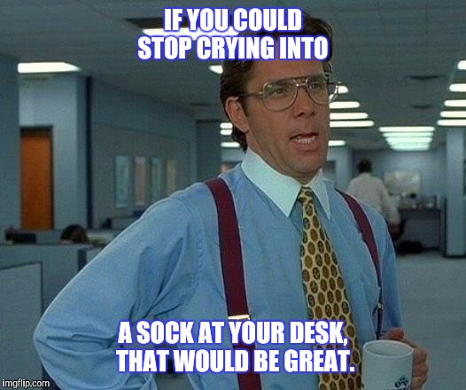 That Would Be Great Meme | IF YOU COULD STOP CRYING INTO A SOCK AT YOUR DESK, THAT WOULD BE GREAT. | image tagged in memes,that would be great | made w/ Imgflip meme maker