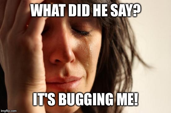 First World Problems Meme | WHAT DID HE SAY? IT'S BUGGING ME! | image tagged in memes,first world problems | made w/ Imgflip meme maker