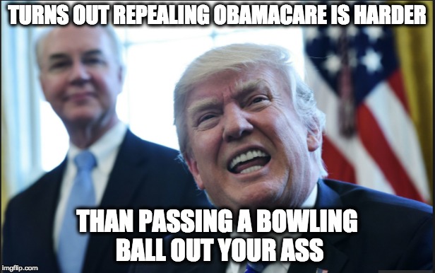 TURNS OUT REPEALING OBAMACARE IS HARDER; THAN PASSING A BOWLING BALL OUT YOUR ASS | image tagged in memes | made w/ Imgflip meme maker