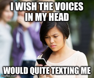 I WISH THE VOICES IN MY HEAD WOULD QUITE TEXTING ME | made w/ Imgflip meme maker