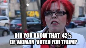 Women voted for  Trump  | DID YOU KNOW THAT 
42% OF WOMAN  VOTED FOR TRUMP | image tagged in angry feminist,feminist,donald trump,trump | made w/ Imgflip meme maker