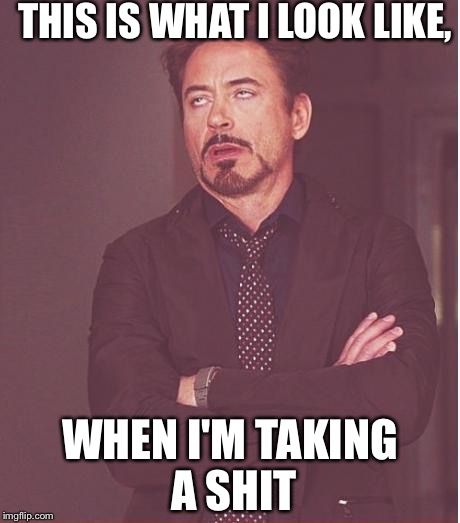 Face You Make Robert Downey Jr Meme | THIS IS WHAT I LOOK LIKE, WHEN I'M TAKING A SHIT | image tagged in memes,face you make robert downey jr | made w/ Imgflip meme maker