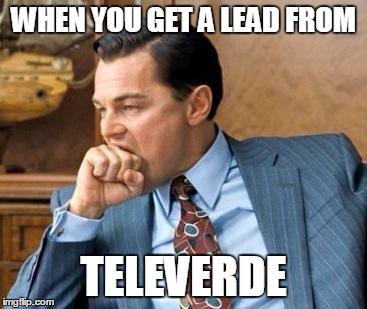 Wolf of wall street | WHEN YOU GET A LEAD FROM; TELEVERDE | image tagged in wolf of wall street | made w/ Imgflip meme maker