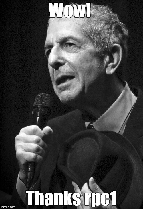 Leonard COHEN | Wow! Thanks rpc1 | image tagged in leonard cohen | made w/ Imgflip meme maker